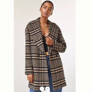 Avec Les Filles Black and Tan Plaid Wool Coat